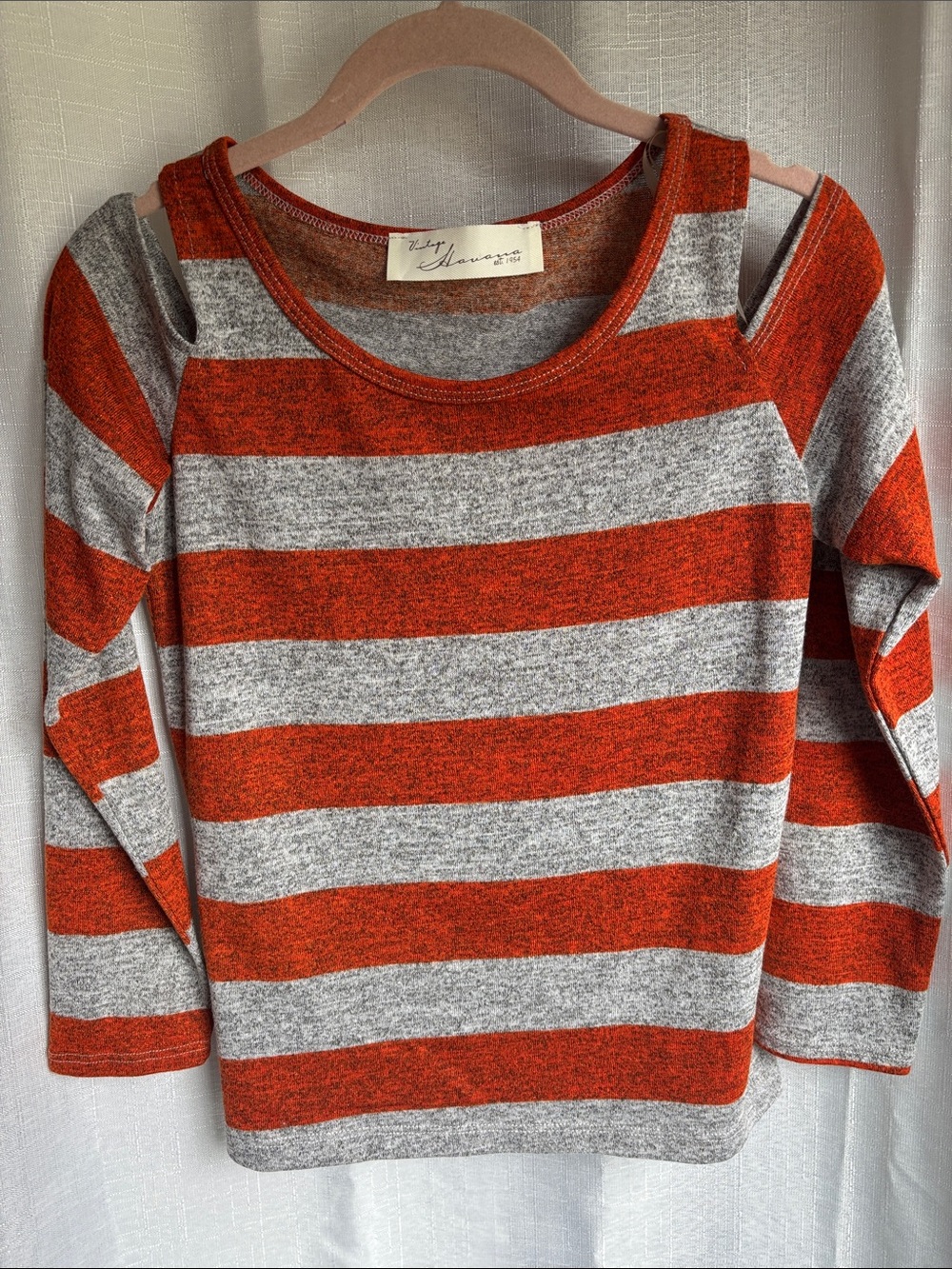 Vintage Havana Orange and Gray Striped Cutout Shoulder Top